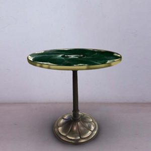 Green Marble Round Top Table with Burnished Steel Base