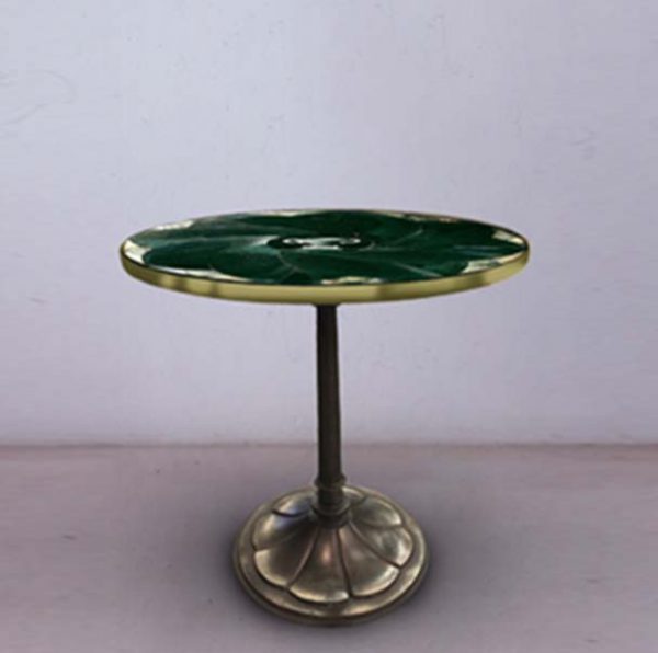 Green Marble Round Top Table with Burnished Steel Base